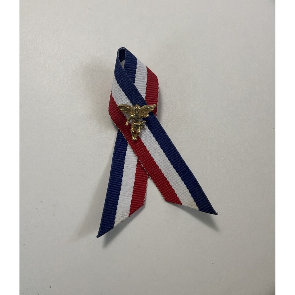 Guardian Angel On American Ribbon USA Religious Patriotic Lapel Pin Brooch